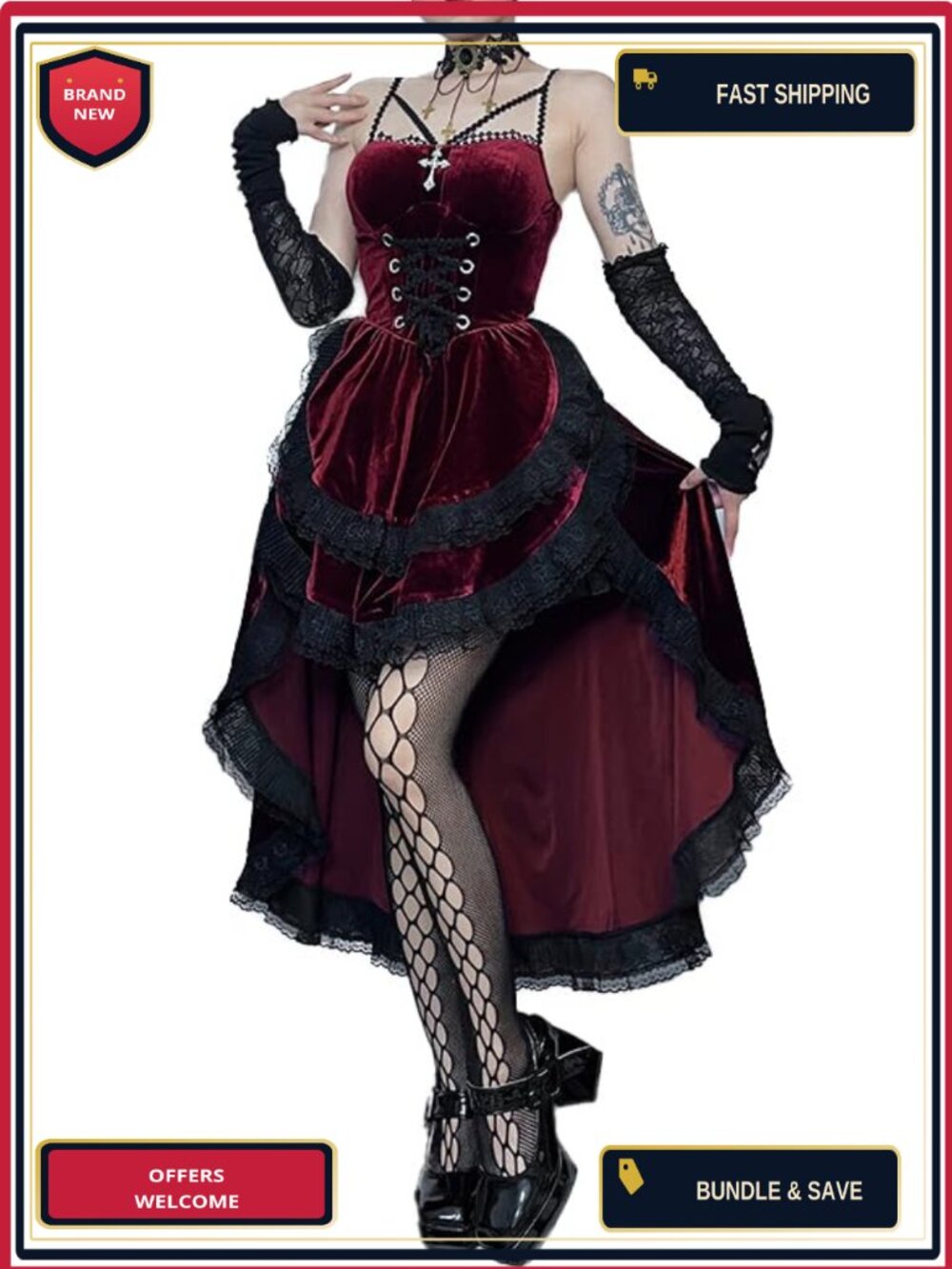 Gothic Velvet Corset Dress Lace Lolita Halter High Low Grunge